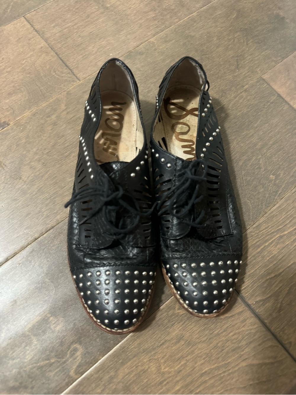 Sam Edelman Black Studded Lace-Up Leather Oxfords
